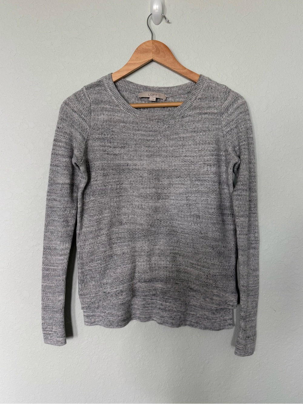 LOFT 100% Cotton Light Gray Crewneck Sweater